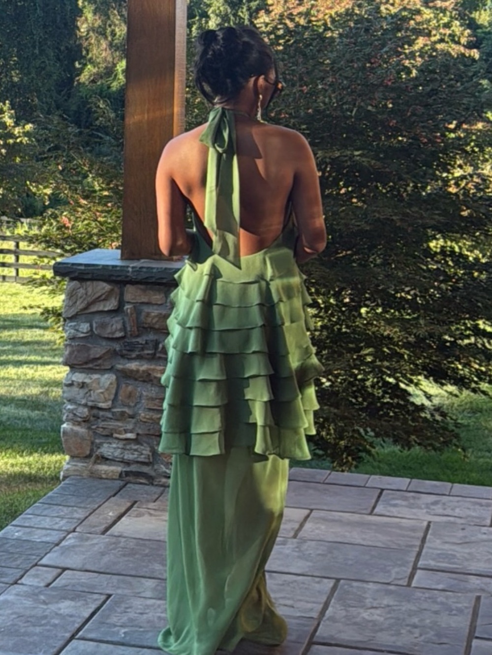 Third Form Olive Green Halter Ruffle Maxi Dress - Picture 3 of 7